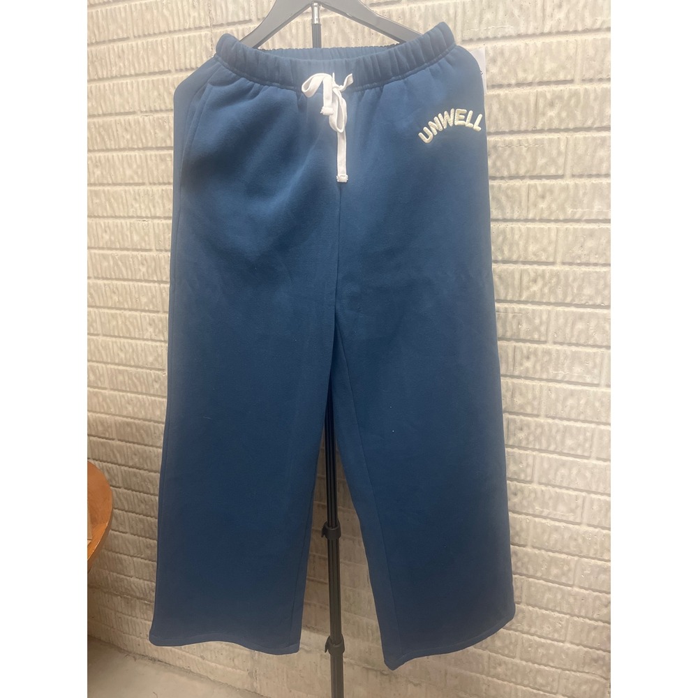 Unwell Women Navy Blue Wide Leg Embroidered Logo Sweatpants Size S NWT